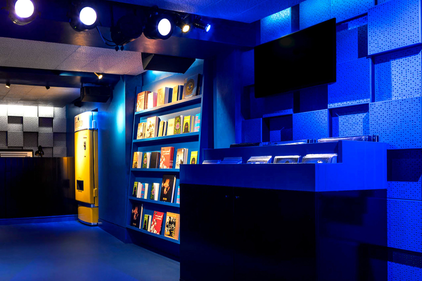 Blue basement merchandise at Third Man Records fit out by BusbyWebb