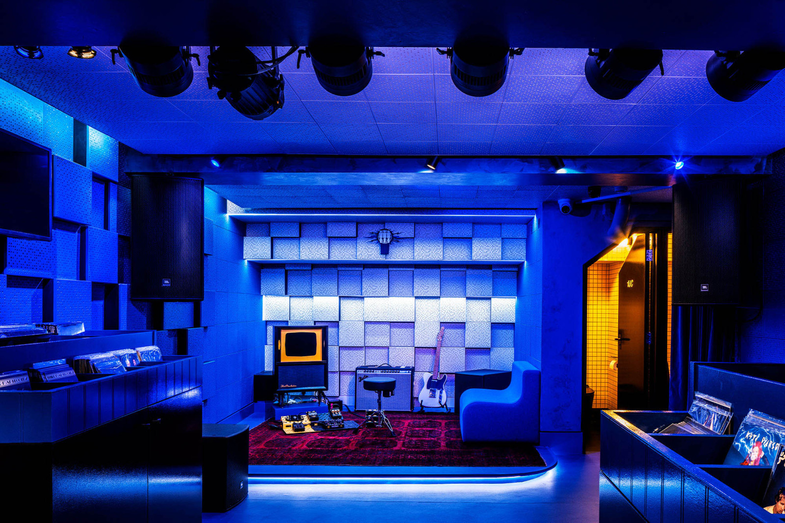 The Blue Basement intimate live music venue at Third Man Records London — interior architecture by BusbyWebb