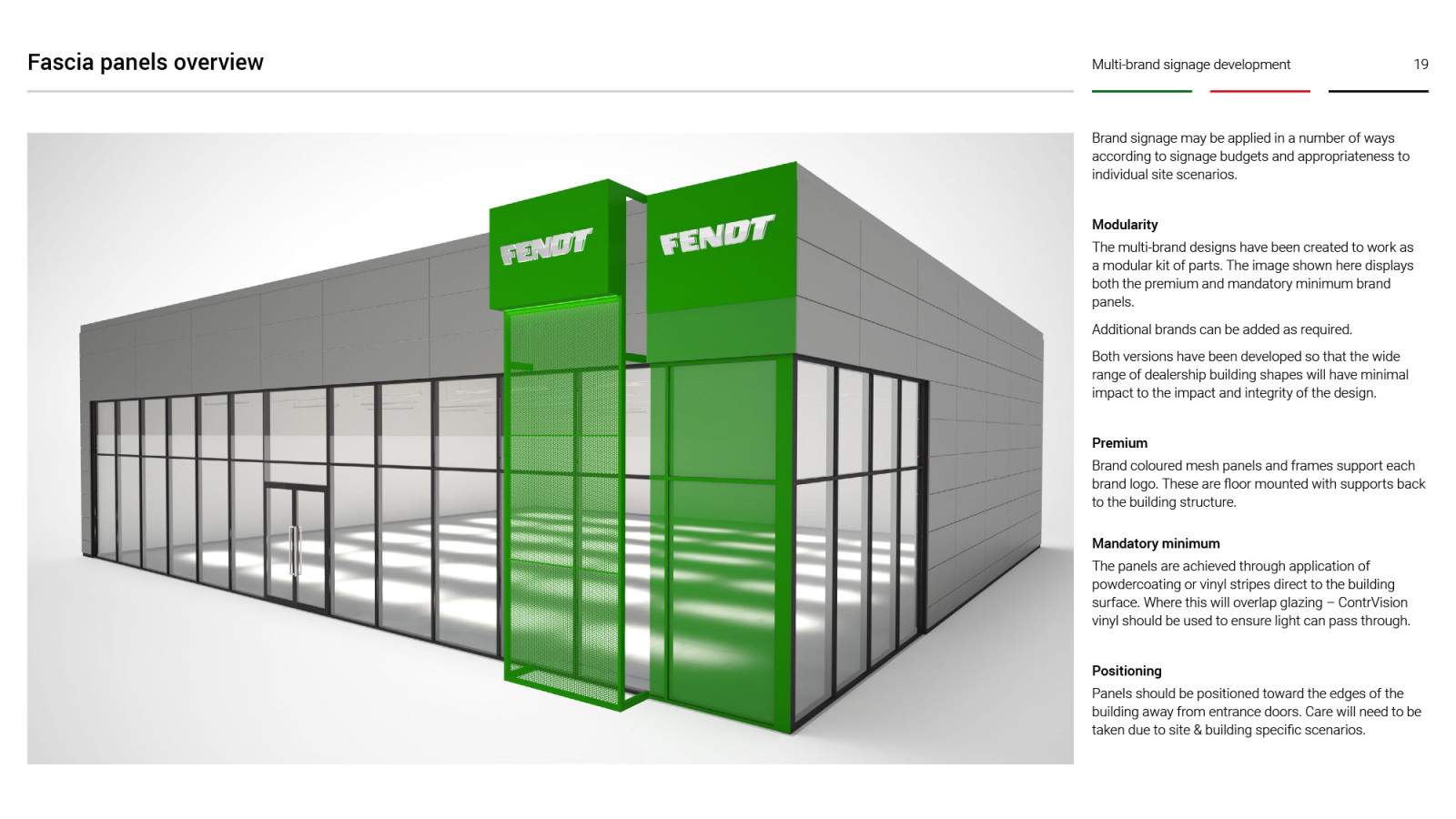 Mandatory and minimum examples of new fascia panel design
